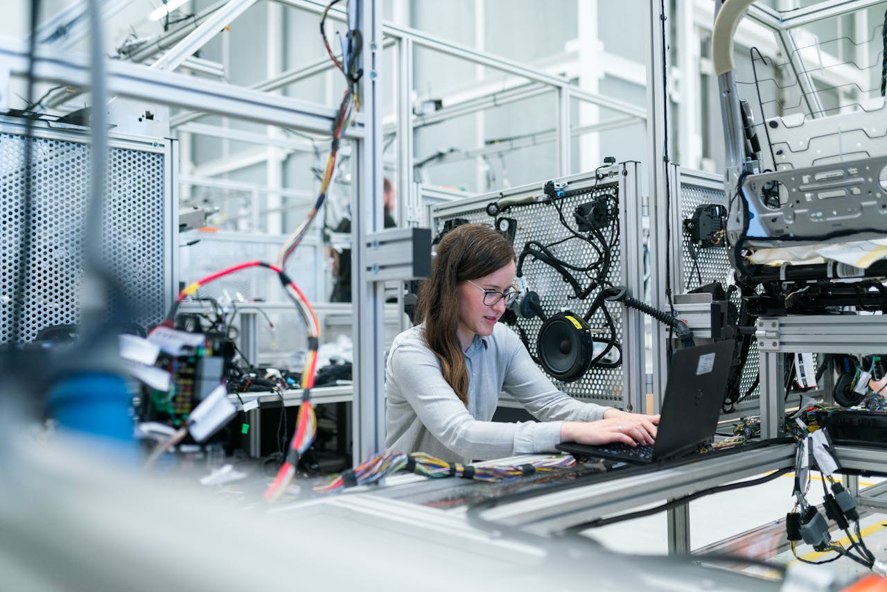 Advanced research laboratory with engineer working on aerospace technology development